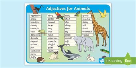 spanish adjectives to describe animals.